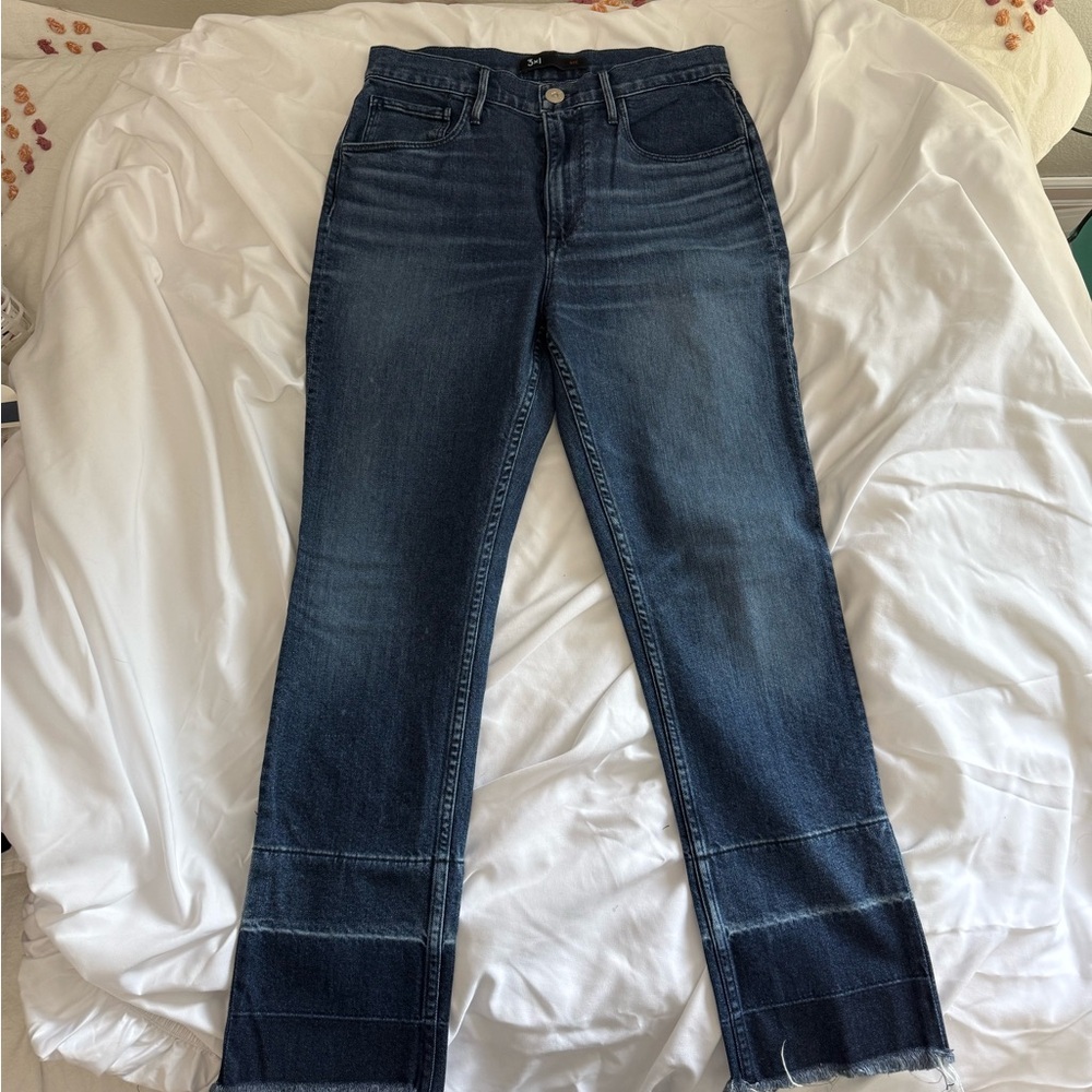 3x1 Blue Straight Leg Jeans with Raw Hem